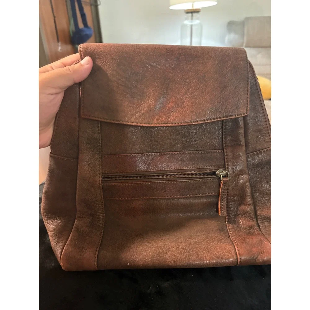 Choksey Group Brown Genuine Leather Convertible Backpack Sling Bag Made in India